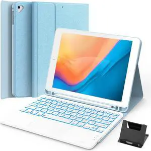 GreenLaw Keyboard case for iPad 9.7 inch, iPad 6th Gen (2018), iPad 5th Gen (2017), iPad Air 2 (2014), 7 Color Backlit, Support 2 BT Devices, Touchpad Keyboard iPad Pro 9.7, Blue