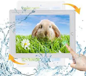 ABHILWY Shower Tablet Holder Waterproof Compatible with Ipad, Wall Mounted Bathroom Tablet Case Rotation,Adhesive Touchable Cradle with Glass Mirror Anti-Fog Screen for Kitchen 12.9 inches Luxury