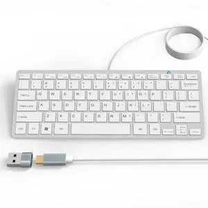 Ultra-Slim 78keys USB-C Mini Wired Keyboard with Media Hotkeys for Apple Mac Pro, MacBook 56Pro/ iMac, Air, Mac mini, Laptop Computers, Windows Desktop PC 11/10/8/7, with USB-C to A OTG Adapter,White