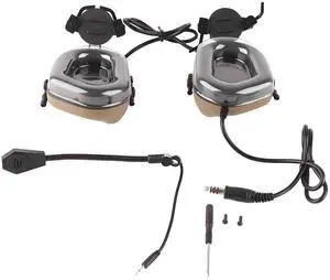 SUNGOOYUE Noise Reduction Headset, ABS + Cotton Helmet Folding Earmuffs Walkie Talkie Headset Headset for CS Combats Games (Tan)