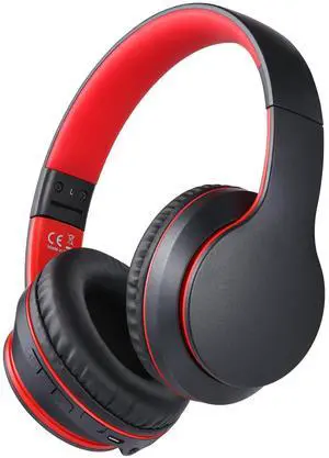 rockpapa E7 Over Ear Wireless Bluetooth Headphones with Mic, Foldable Wired/Wireless Headphones with Microphone for Kids Childrens Boys Girls Teen Youth Adult Black Red