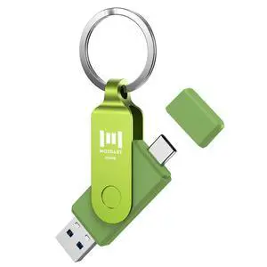 MOSDART 256GB USB3.1 Fast Speed C and A Dual Flash Drive, exFAT Memory Stick with Keychain and LED Indicator, for iPhone 15 and 16, Android Phone, iPad, MacBook, and Other Laptops, Green