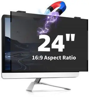 JEAPKA Magnetic Computer Privacy Screen 24 Inch, Removable Hanging Privacy Screen Shield for Frameless Monitor 16:9 Widescreen, Anti Blue Light Privacy Filter, Anti-Glare Protector
