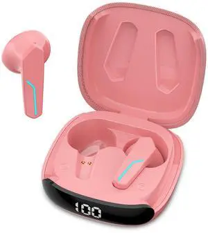 MyJoy Fashion Wireless Earbuds, Bluetooth, Long Range, Comfortable with Mic, Pink