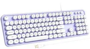 Atelus Computer Keyboard Wired, Plug Play USB Keyboard with Large Number Pad, Caps Indicators, Foldable Stands, Full Size Keyboard for Windows PC Laptop (Purple-White)
