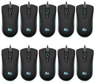 Rii Wired Mouse, RM105 USB Computer Mouse,RGB Optical Office Mice for PC,Computer,Laptop,Desktop,Windows (10 Pack)