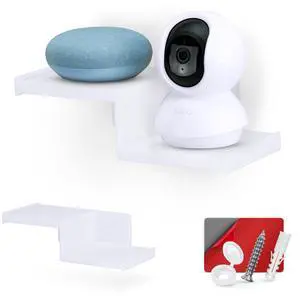 BRAINWAVZ Drill Free Small Wall Mount Shelf for Security Cameras, Baby Monitors, Speakers, Routers, Plants & More, Strong Adhesive, Easy to Install, No Mess