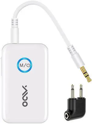 YMOO Bluetooth 5.3 Transmitter Receiver for 2 Wireless Headphones/Speaker/Airplane, 3.5mm Jack AUX Bluetooth Audio Adapter, 22h Long Range AptX Low Latency for Smarphone/Tablet/PC/TV/Home Stereo