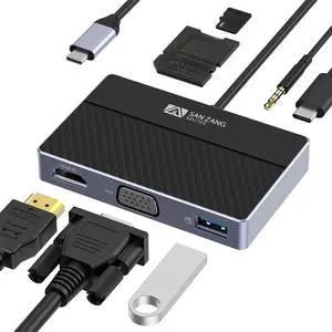 USB C Docking Station,[100W Blast Fast Charge] Multi USB C Hub 7 in 1,4K HDMI VGA USB 3.0 5Gbps Data Ports SD/TF Card Reader 3.5mm Audio/Mic,Compatible for MacBook, Chromebook, XPS, and USB C Laptop