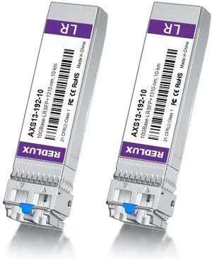 REDLUX 10G SFP+ Transceiver, 10G-LR SFP+ Module, 1310nm SMF, Dual LC Connector, up to 10 KM, Compatible for Cisco SFP-10G-LR, Meraki, Ubiquiti UniFi UF-SM-10G, Netgear and More, Pack of 2