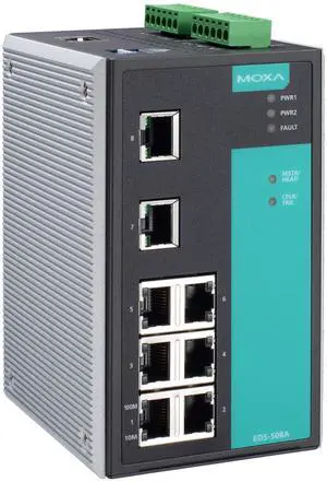 MOXA EDS-508A - 8 Ports Managed Ethernet Switch, 8 10/100 BaseTx Ports with VLAN, IGMP Snooping, Port Trunking, RMON and QoS