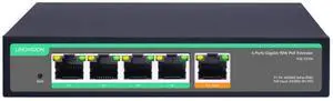 LINOVISION 4 Ports Gigabit PoE Passthrough Switch and PoE Extender with 90W PoE Input, IEEE802.3af/at/bt PoE Repeater, 1 in 4 Out POE Bosster, PoE Powed Switch for IP Cameras, IP Phone