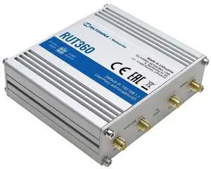 Teltonika RUT360100100 Model RUT360 LTE Industrial Cellular Router; Only for use in USA; 4G/3G Frequencies; Ethernet Interfaces, WiFi and Cellular Module; Compatible with IoT and M2M Applications