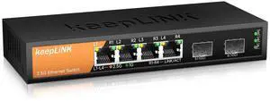 keepLiNK 6-Port 2.5G Switch Unmanaged, 4 x 2.5GBASE-T Ports & 2 x 10GBASE-T SFP Slots, 60Gbps Switching Capacity, Plug & Play/Wall Mountable/Fanless Metal, Compatible with 1000Mbps Devices
