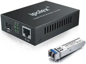 ipolex Gigabit Single-Mode LC Fiber to Ethernet Media Converter with SFP LX Module, 1.25G SFP Fiber to Copper RJ45, 1000Base-LX to 10/100/1000Base-TX, 1310nm, SMF, Transmission up to 20-KM