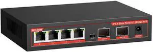 6 Port 2.5G Switch ,4×2.5G Ports + 2x10G SFP Ethernet Switch, 60Gbps, Plug & Play, Fanless Metal, VLAN & Lightning Protection for Gaming/NAS/4K/8K Streaming (IEEE 802.3)