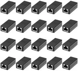 Dingsun RJ45 Coupler, Ethernet Extender Female to Female Ethernet Coupler for Cat7/ Cat6/ Cat5/ Cat5e(20Pack, Black)