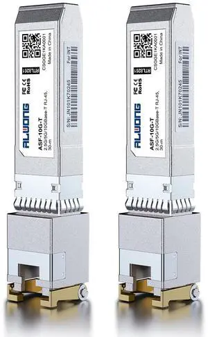 Alwong 10GBASE-T SFP+ Transceiver, SFP+ to RJ45 Copper Module. 2.5/5/10G Multi-Rate, for Cisco SFP-10G-T-S, Ubiquiti UniFi UF-RJ45-10G, Meraki, MikroTik S+RJ10, Netgear, D-Link, and More, Pack of 2