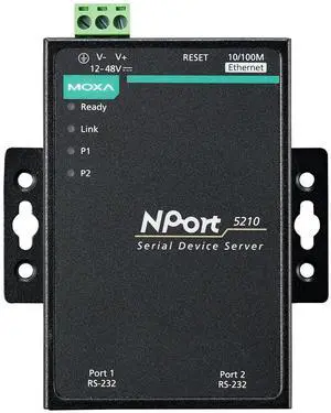 MOXA NPort 5210 w/Adapter 2 Port Serial Device Server, 10/100M Ethernet, RS-232, RJ45 8pin, 15KV ESD, 110V or 230V