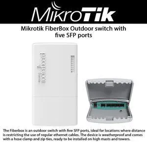 MikroTik FiberBox Outdoor Router with 5 SFP Ports - Includes 1 S-RJ01 Copper Module (CRS105-5S-FB)
