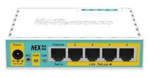 Mikrotik RouterBoard RB750UPr2 hEX PoE lite is a Small 5 Port Router, 1 USB 2.0 Port and PoE Output. Ports 2-5 can Power Other PoE Capable Devices with The Same Voltage as Applied to The Unit