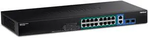 TRENDnet 18-Port Gigabit PoE+ Switch, TPE-TG182F, 16 x Gigabit PoE+ Ports, 2 Gigabit SFP Ports, 440W PoE Budget, 36Gbps Switching Capacity, 1U 19 Rack Mountable, Lifetime Protection, Black