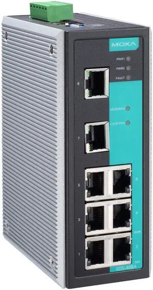 MOXA EDS-408A - 8 Ports Entry Level Managed Ethernet Switch with 8 10/100 BaseTx Ports, Port Base VLAN and QoS, 0~60°C