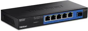 TRENDnet 5-Port Gigabit Compact Metal Desktop Switch with SFP Slot, TEG-S51SFP , Fanless Design, Wall Mountable, Lifetime Protection, Black