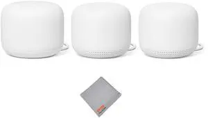 Nest WiFi Router and 2 Points - WiFi Extender with Smart Speaker - Works with Google WiFi (3 Pack) White