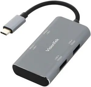 VisionTek USB-C Hub - 2X USB-A, 2X USB-C for MacBook, Windows, Chromebook - Portable Bus Powered Adapter - 901539