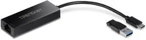TRENDnet 2.5G USB-C to RJ-45 Ethernet Adapter, 2-in-1 Adapter Compatible with USB C/Thunderbolt 3 or USB 3.1, Windows Compatible, USB-C to USB-A Adapter Included, Black, TUC-ET2G