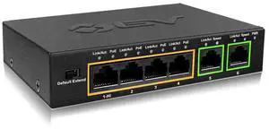 BV-Tech 6 Port PoE+ Switch (4 PoE+ Ports with 2 Ethernet Uplink and Extend Function)  60W  802.3at + 1 High Power PoE Port| Desktop Fanless Design | Plug & Play | Sturdy Metal Housing