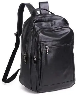 Alice Fan Genuine Leather Backpack for Men with15.6 inch Laptop Computer Compartment, Cowhide Shoulder Bag, Black Daypack, Travel Backpack Rucksack