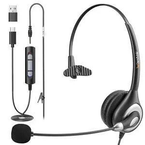 USB Headset with Microphone for PC, Computer Laptop Headset with Noise Cancelling Mic in-line Control for Home Office Online Class Zoom (Type C+3.5mm+USB)