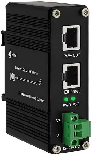 Industrial Gigabit Passive 24V PoE Injector Hardened PoE Adapter with 12-24V DC Input 24V PoE Output DIN- Rail /Wall Mount