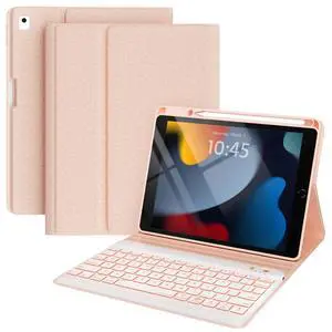 Keyboard and Case for iPad 7th/8th/9th Generation 10.2-inch 2018/2020/2021, iPad Air 3 2019, 2017 iPad Pro 10.5-inch Case with Pencil Holder, Detachable Wireless BT Keyboard, Tablet Smart Cover(Pink)