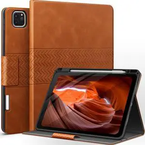 auaua Case for iPad Pro 11 inch 2022 4th Generation, 3rd/2nd/1st Gen Stand Cover with Pencil Holder, Auto Sleep/Wake Shockproof Smart Cover, PU Leather(Brown)