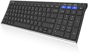 Arteck HB193 Universal Bluetooth Keyboard Multi-Device Stainless Steel Full Size Wireless Keyboard for Windows, iOS, Android, Computer Desktop Laptop Surface Tablet Smartphone Rechargeable Battery