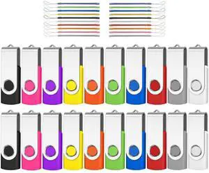 AreTop 20PCS 2GB Flash Drive Pack, USB 2.0 Wholesale Swivel Thumb Drive Bulk Pendrive USB Memory Stick Swivel Jump Drive for Data Storage (2GB,20 Pack Mix Color)