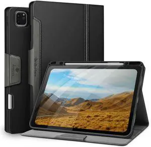 Antbox Case for iPad Pro 12.9'' 6th Generation (2022) 5th/4th/3rd Generation (2021/2020/2018), Built-in Pencil Holder Auto Sleep/Wake Function PU Leather Smart Cover (Black)