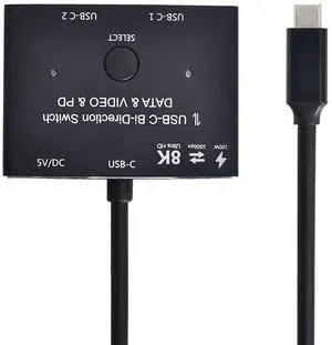 USB-C Type-C Bi-Direction Switch MST 1 to 2 Hub Support Video Data PD 8K@30hz 100W 10Gbps
