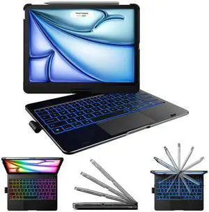 typecase Touch Keyboard Case for iPad Air 11-inch (M3 2025 / M2 2024)& iPad Pro 11(4th/3rd/2nd/1st Gen):Multi-Touch Trackpad & 11 Colors Backlight&360°Rotatable,Thin & Light for iPad Air 5/4 Gen,Black
