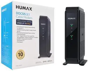 HUMAX HGD310 - DOCSIS 3.1 Cable Modem, Pairs with Any WiFi Router or Mesh WiFi, Approved for COX & Xfinity & Spectrum, Black, Max Internet Speed Plan 2000 Mbps