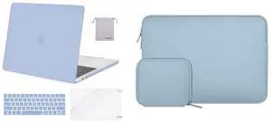 MOSISO Compatible with MacBook Pro 13 inch 2016-2020 A2338 M1 A2289 A2251 A2159 A1989 A1706 A1708, Plastic Hard Shell&Neoprene Bag&Keyboard Skin&Screen Protector&Pouch, Serenity Blue&Airy Blue