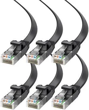 Cat6 Ethernet Cable 15ft, 6-Pack Black - Flat High-Speed Network Cables for Gaming, Streaming, Router, Modem, PC, PS5, Xbox - Durable & Space-Saving Design