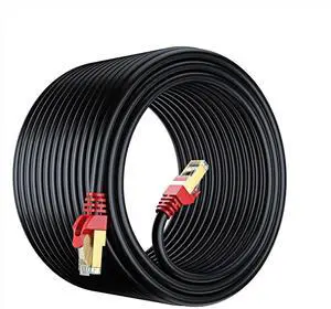 Maximm Cat7 Outdoor Cable 300 feet - Black - Solid Copper 550Mhz, Waterproof Ethernet Cable Suitable for Direct Burial Installations.