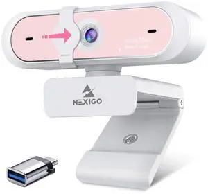 NexiGo 1080P 60FPS Webcam with USB C Adapter, AutoFocus USB Web Camera with Microphone, Privacy Cover, Thunderbolt 3 to USB 3.0 Adapter, for Zoom/Skype/Teams Online Teaching, Laptop MAC PC Desktop