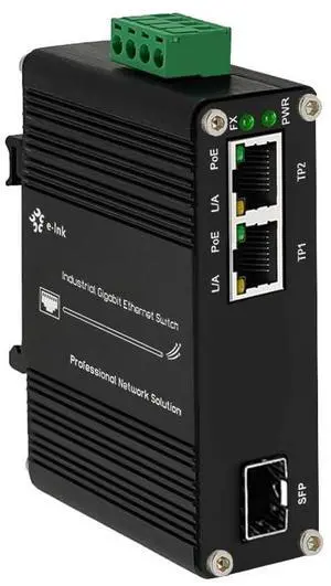 Mini Industrial 2 Ports Gigabit PoE Media Converter 12~48V DC Input Hardened 10/100/1000M 48V 30W PoE Ethernet to Fiber Optic Converter 802.3af/at Support 100/1000M SFP Module Auto Sensing