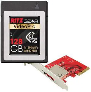 Ritz Gear Video Pro CFExpress Type B Card 128GB (1550/550 R/W) with PCIe 3.0 X4 Host Adapter