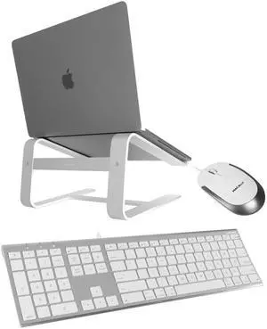 Macally Ultra Slim Wired Computer Keyboard, Silent Wired Mouse, and a Ergonomic Laptop Stand, All Your Office Needs